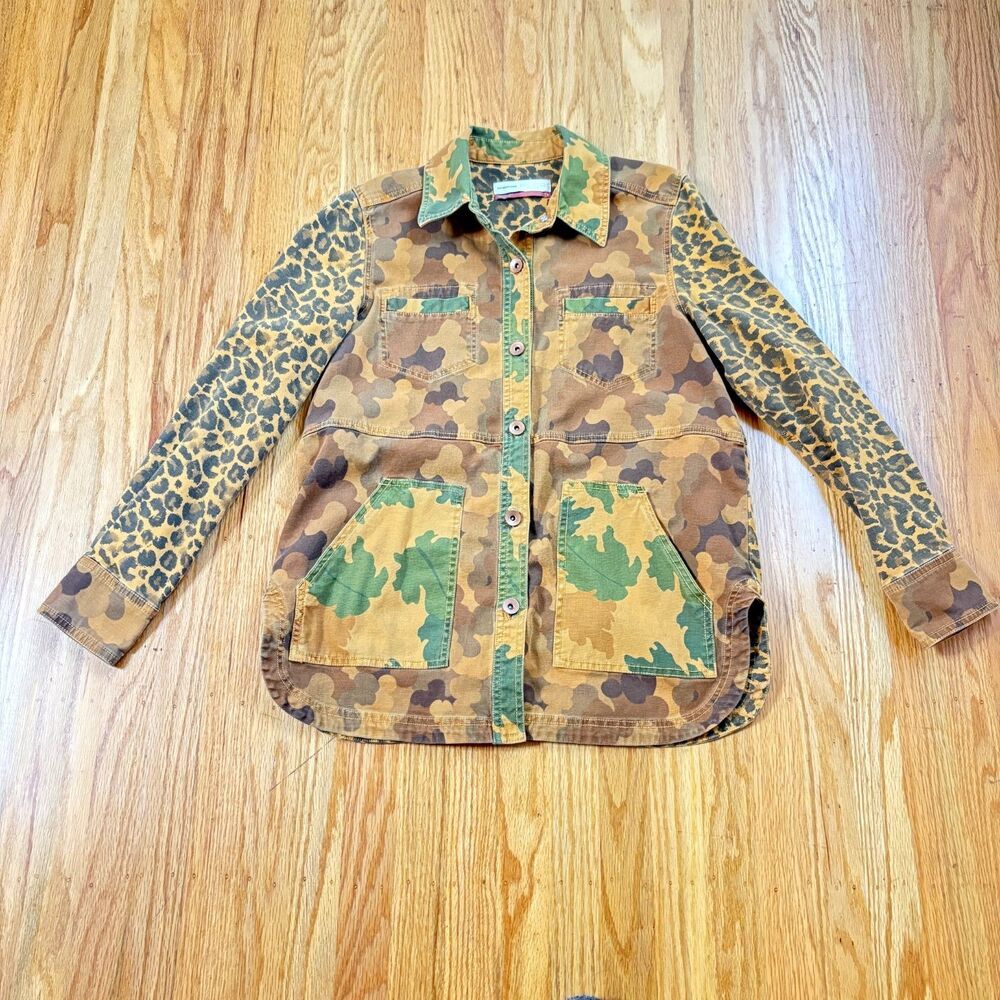 ANTHROPOLOGIE PILCRO Camo/Leopard Print Oversized Utility Jacket Womens Size S